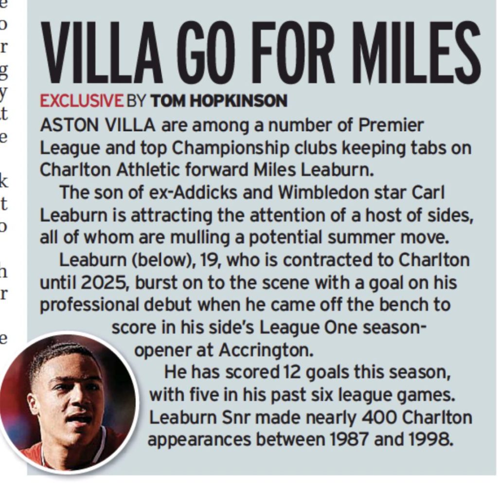 Aston Villa want to sign Miles Leaburn, Ollie Watkins 2.0 on the cards