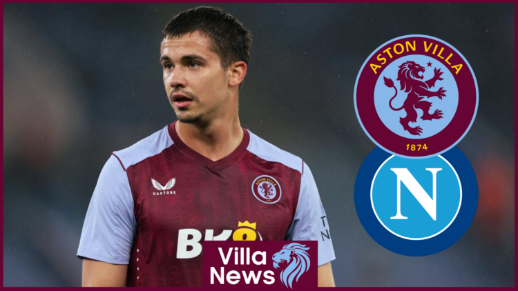 Leander Dendoncker with Aston Villa and Napoli badges