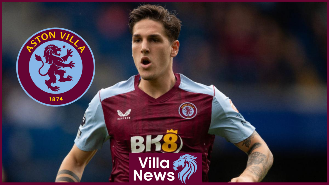 Nicolo Zaniolo with Aston Villa badge