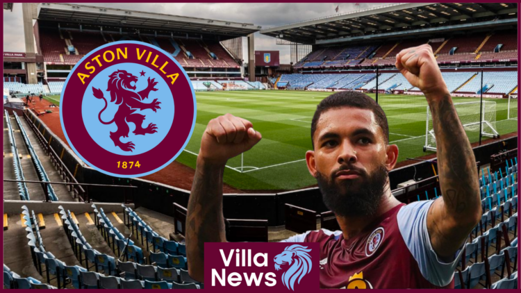 Douglas Luiz and Aston Villa badge