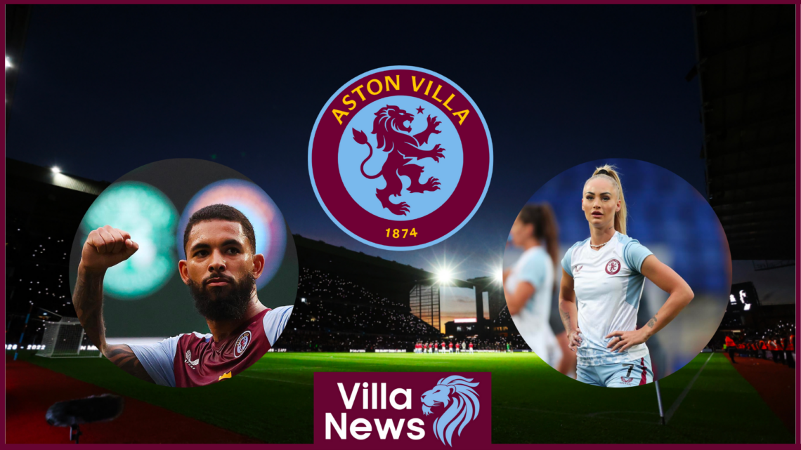 Aston Villa Women star Alisha Lehmann and Douglas Luiz with Aston Villa badge
