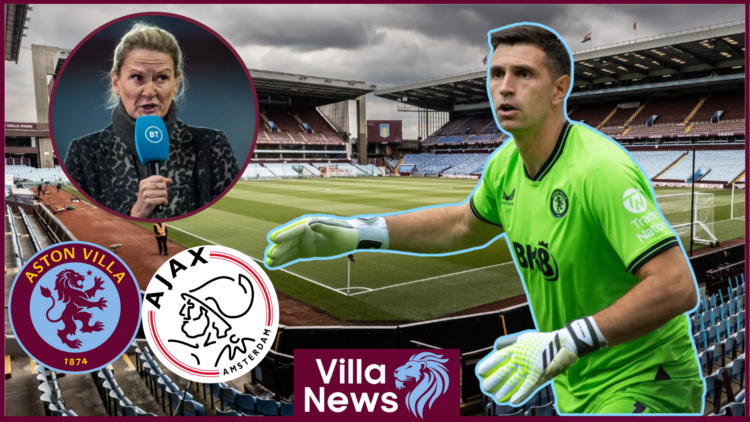 Emi Martinez, Lucy Ward, Ajax and Aston Villa crest