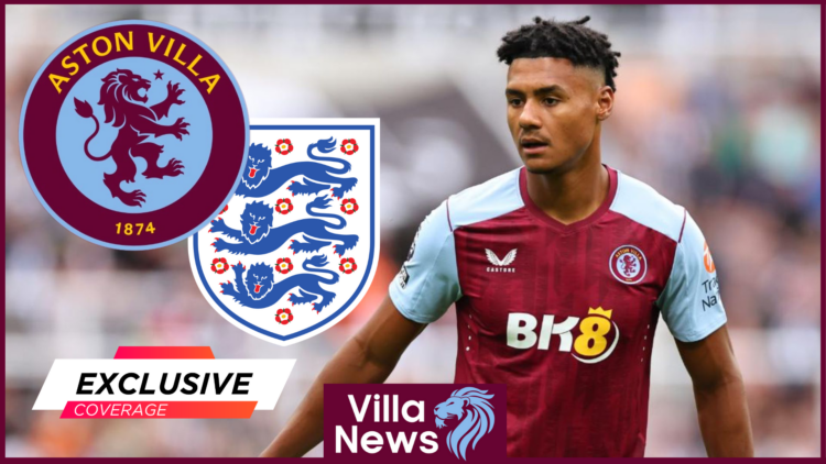 Ollie Watkins with Aston Villa and England badges