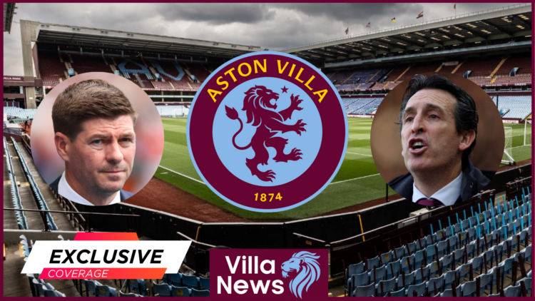 Steven Gerrard and Unai Emery with Aston Villa badge
