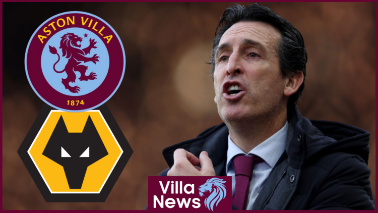 Unai Emery with Aston Villa and Wolves badges