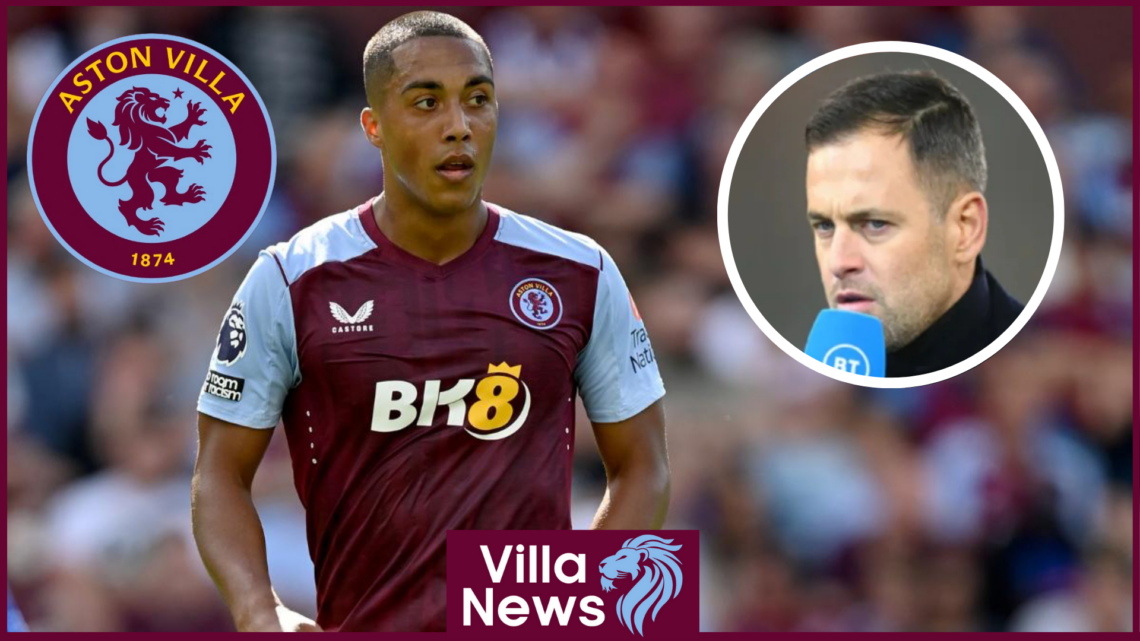 Youri Tielemans and Joe Cole with Aston Villa badge