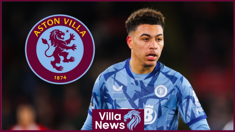 Morgan Rogers with Aston Villa badge