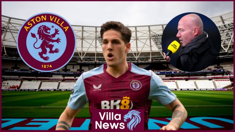 Nicolo Zaniolo and Alan Shearer with Aston Villa badge at the London Stadium