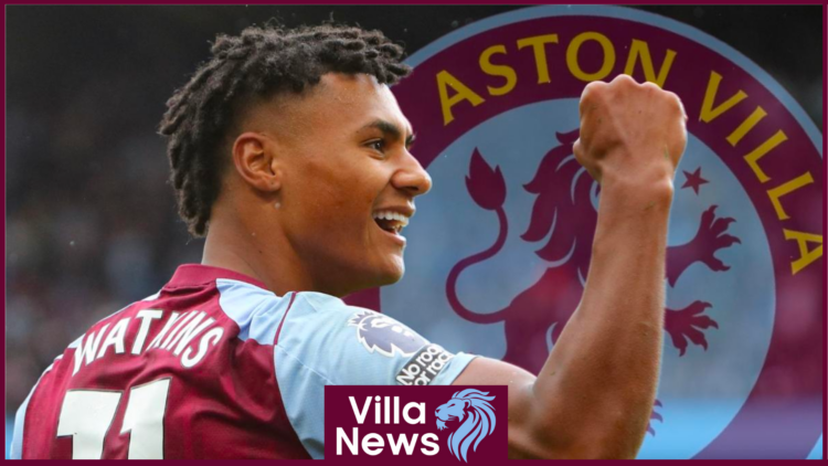 Ollie Watkins with Aston Villa badge