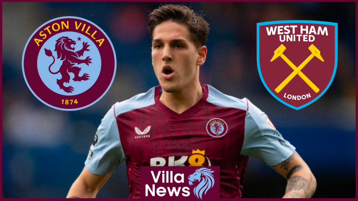 Nicolo Zaniolo with West Ham and Aston Villa badges