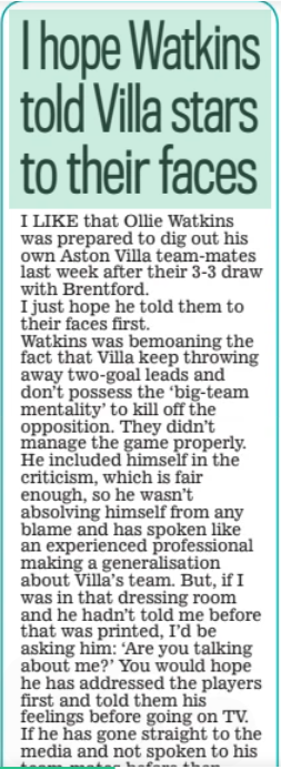 Ollie Watkins, Aston Villa, Graeme Souness, Daily Mail