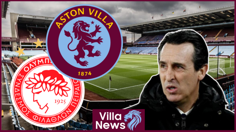 Unai Emery, Aston Villa badge, Olympiacos badge, Villa Park