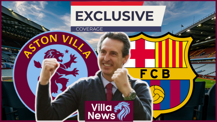 Aston Villa badge, Barcelona badge, Unai Emery