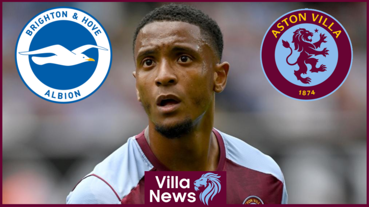 Brighton badge, Aston Villa badge, Ezri Konsa