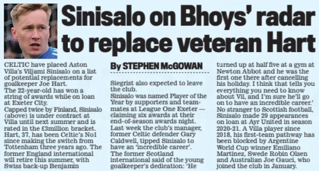 Viljami Sinisalo Aston Villa Scottish Daily Mail