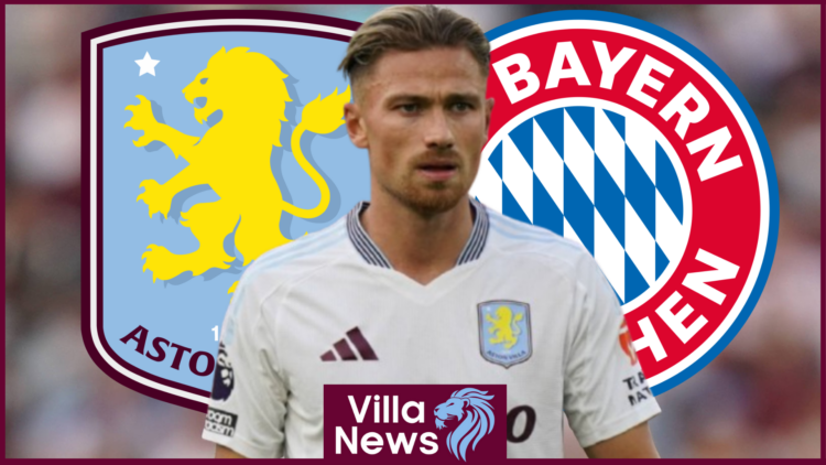 Aston Villa badge, Bayern Munich badge, Matty Cash