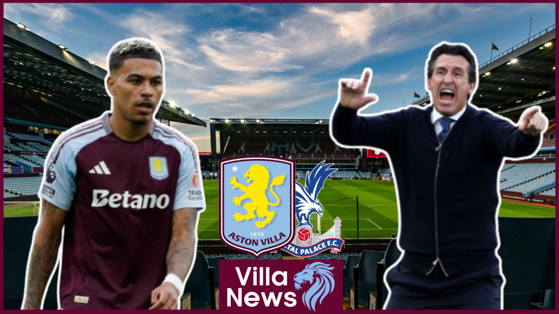 Morgan Rogers, Unai Emery, Aston Villa badge, Crystal Palace badge