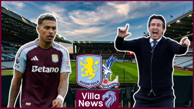 Morgan Rogers, Unai Emery, Aston Villa badge, Crystal Palace badge