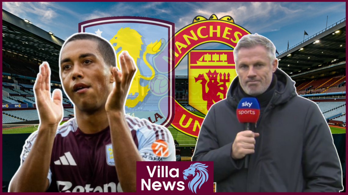 Youri Tielemans, Jamie Carragher, Aston Villa badge, Manchester United badge