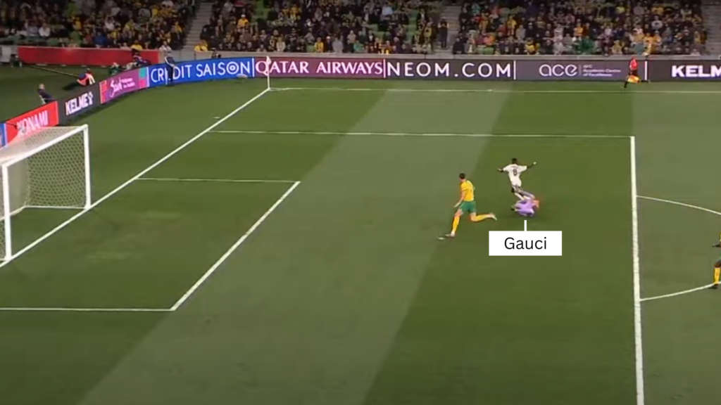 Aston Villa goalkeeper Joe Gauci v Saudi Arabia