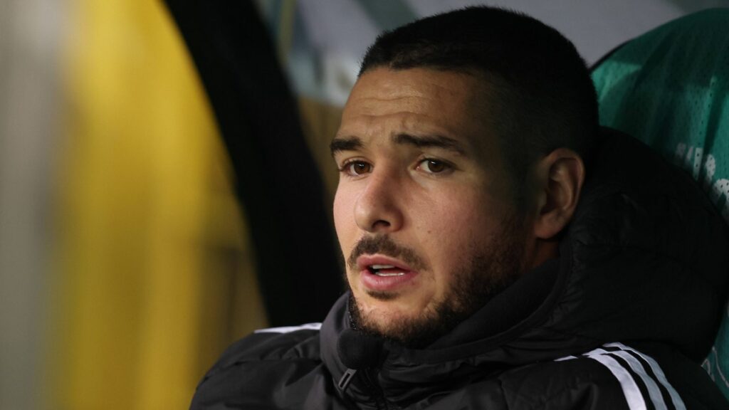 Emi Buendia sits on the bench for Aston Villa