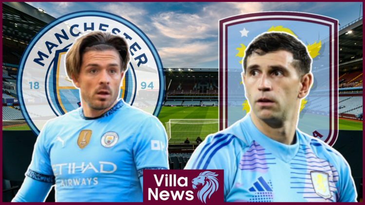 Jack Grealish, Emi Martinez, Aston Villa badge, Manchester City badge