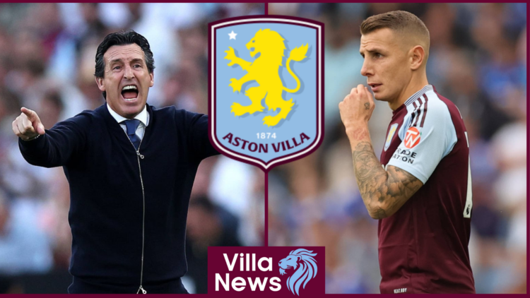 Lucas Digne, Unai Emery, Aston Villa badge