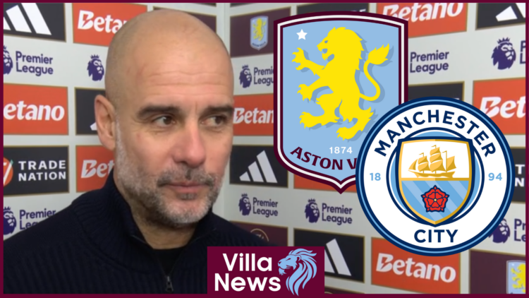 Manchester City and Aston Villa badges, Pep Guardiola