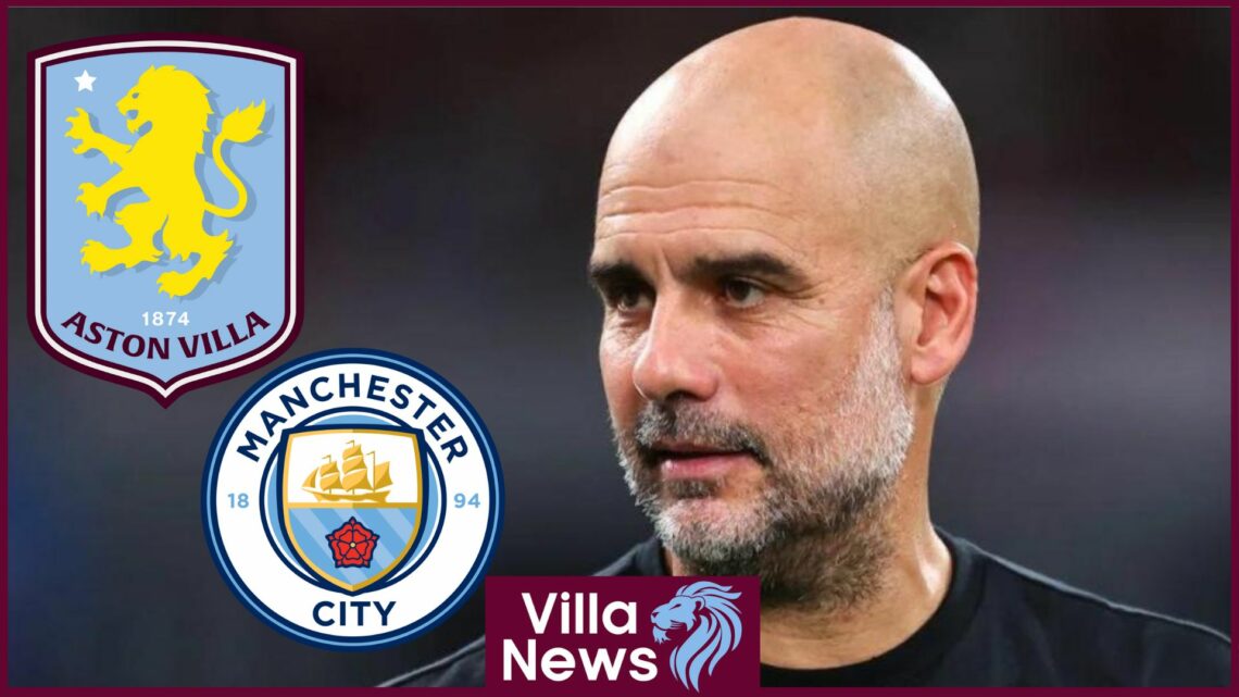 Aston Villa badge, Manchester City badge, Pep Guardiola