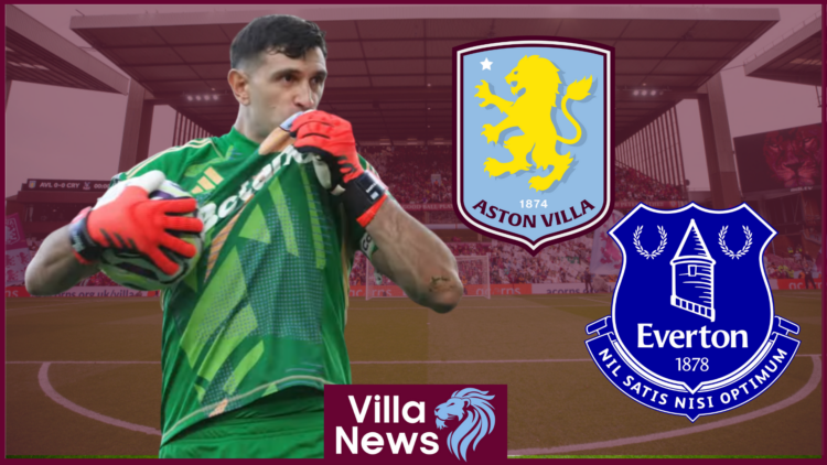 Aston Villa badge, Everton badge, Emi Martinez