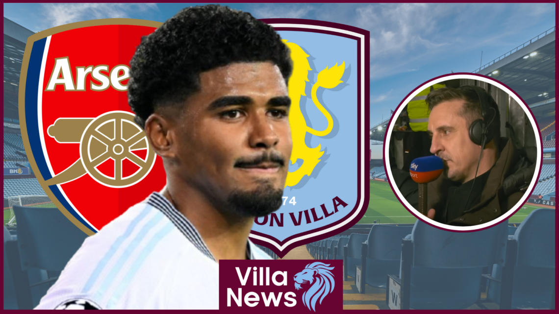 Ian Maatsen, Gary Neville, Arsenal badge, Aston Villa badge