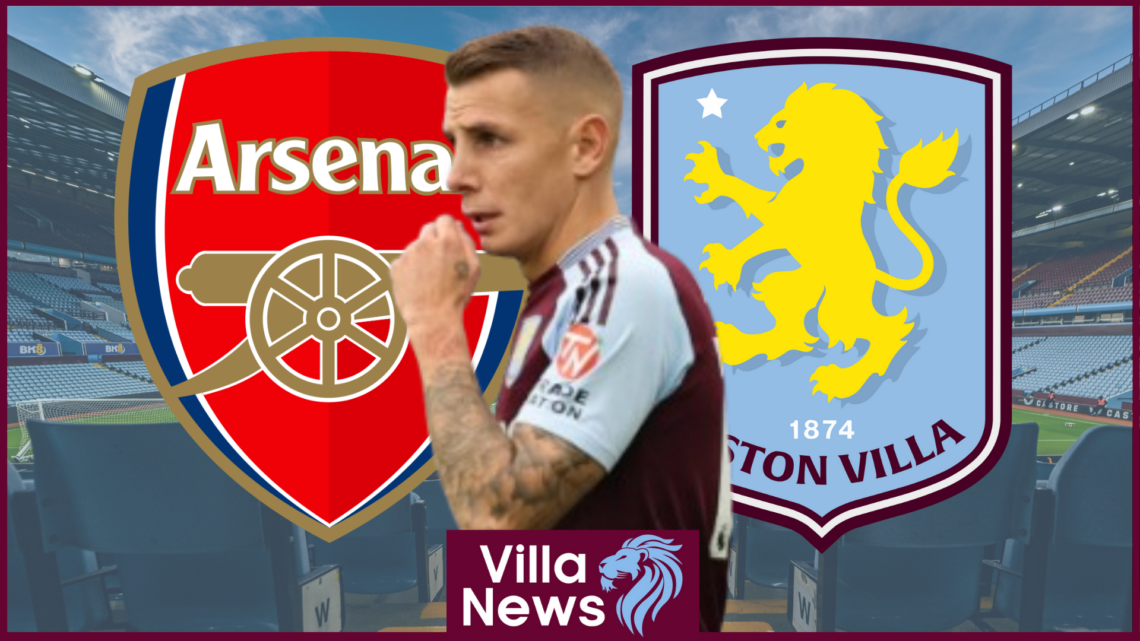 Lucas Digne, Arsenal badge, Aston Villa badge