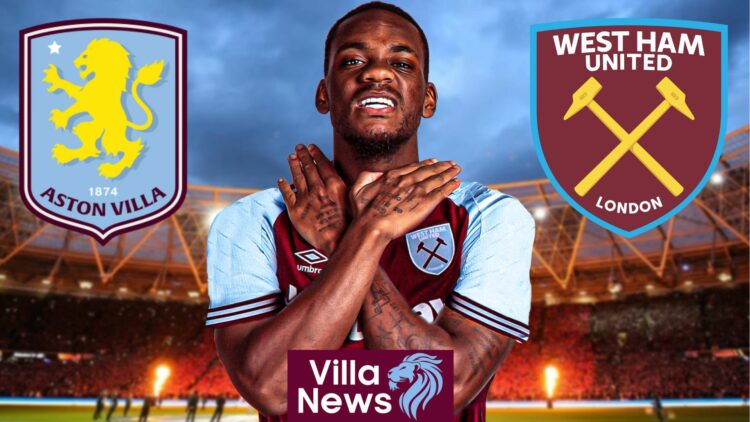 Jhon Duran, West Ham badge, Aston Villa badge