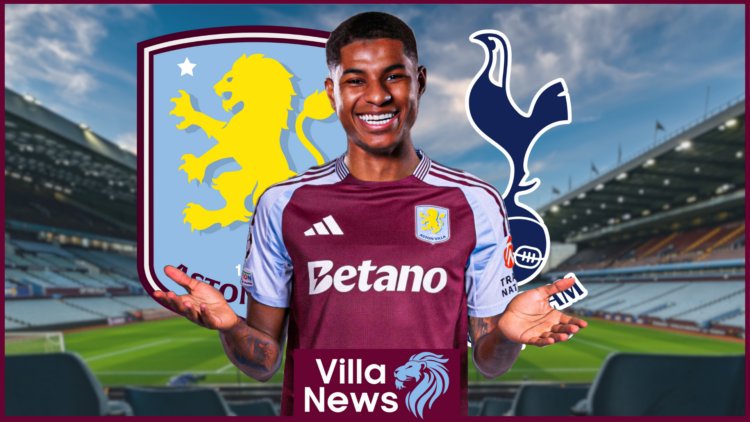 Marcus Rashford, Aston Villa badge, Tottenham badge