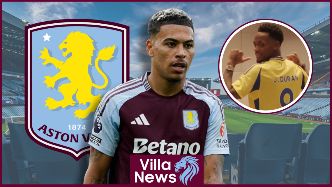 Morgan Rogers, Jhon Duran, Aston Villa badge