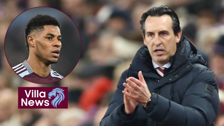 Aston Villa manager Unai Emery and Marcus Rashford