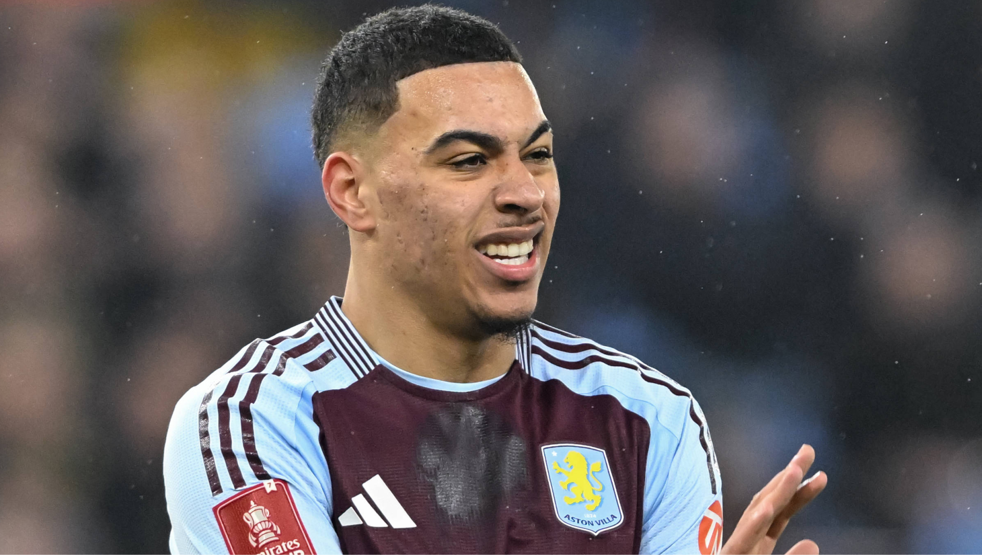An image of Aston Villa star Morgan Rogers looking frustrated
