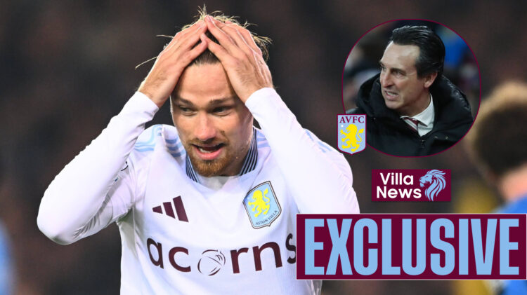 Matty Cash has his head in his hands as Aston Villa beat Club Brugge.