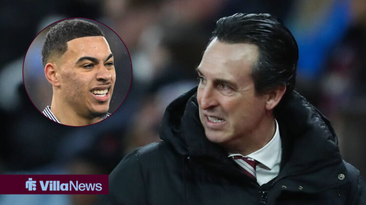 Aston Villa manager Unai Emery and Morgan Rogers