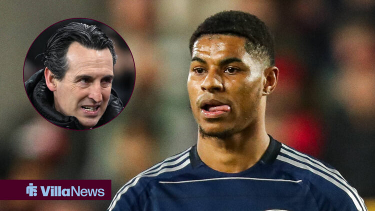 Aston Villa manager Unai Emery and Manchester United forward Marcus Rashford