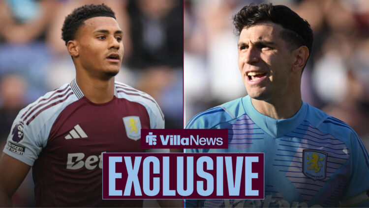 Ollie Watkins looking toward Emiliano Martinez