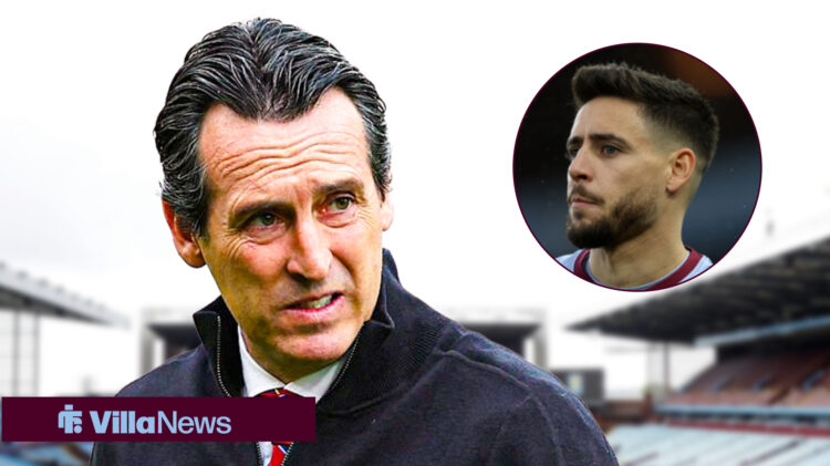 Aston Villa manager Unai Emery looking at Alex Moreno