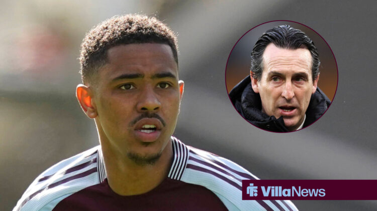 Jacob Ramsey with an unsettled Unai Emery in circular inset
