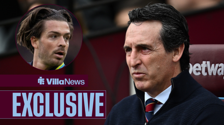 Aston Villa manager unai Emery watches Manchester City's Jack Grealish.