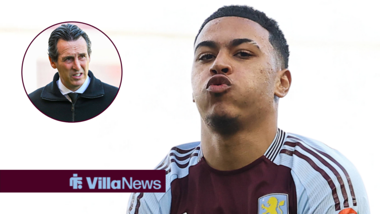 Unai Emery looking concerned towards Aston Villa star Morgan Rogers