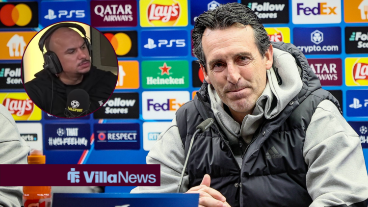 Unai Emery in press conference with Gabby Agbonlahor in circle