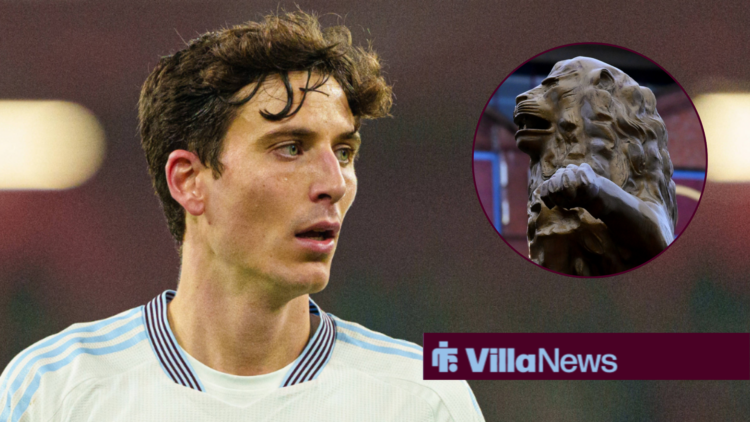 Pau Torres looking worried towards a circle inset of Villa Park