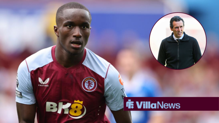 Former Aston Villa winger Moussa Diaby and Unai Emery in the circular insert