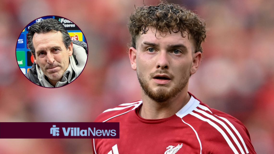 Harvey Elliott looking towards Unai Emery in a circle inset