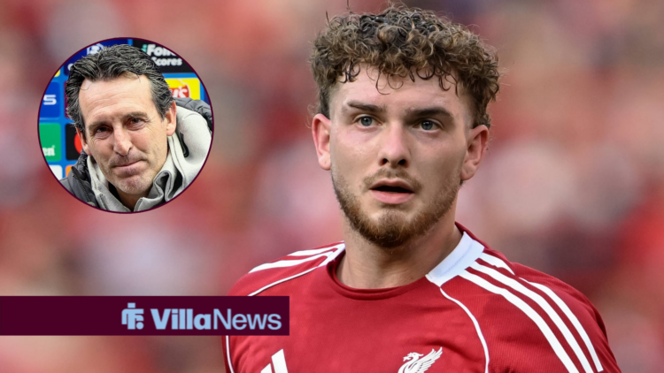 Harvey Elliott looking towards Unai Emery in a circle inset